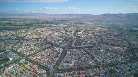 High-Angle Aerial Panoramic View of Tekes Bagua City in Ili Stockbeeldmateriaal 343331508