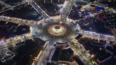 High-Angle Aerial Panoramic View of Tekes Bagua City Nightscape Stock Footage 343587736
