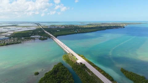 High-Angle Aerial of Seven Mile Bridge and Overseas Highway Florida Keys Stock Footage 334130133