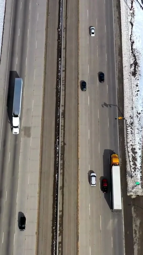 High angle aerial shot of a multi lane highway Video stock 333159286