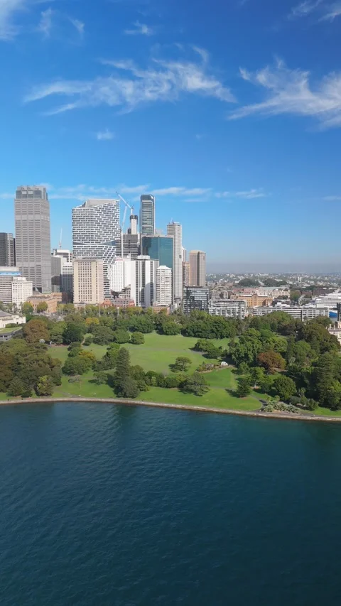 High angle aerial shot of Sydney CBD and Botanic Garden Vídeo Stock 332103803