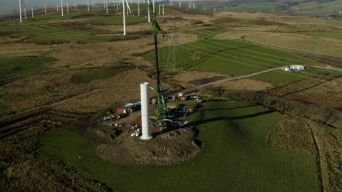 High angle aerial shot of a wind turbine construction, 4K Stock Footage 179319537