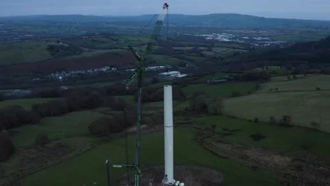 High angle aerial shot of a wind turbine construction, 4K Stock Footage 179331359
