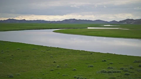 High-Angle Aerial View of Bayanbulak Wetland and Kaidu River Video stock 343130168