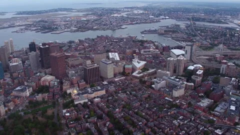 High-Angle Aerial View of Boston Historic Beacon Hill and Inner Harbor Stock Footage 346892108