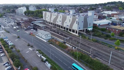 High Angle Aerial view of British Town Luton England Video stock 221154797