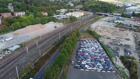 High Angle Aerial view of British Town Luton England Stock Footage 221154799