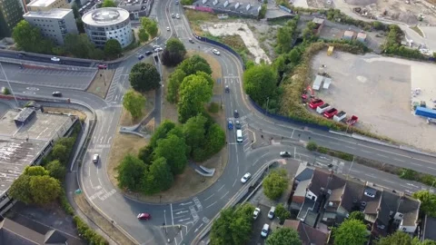High Angle Aerial view of British Town Luton England Stock Footage 221154895