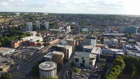 High Angle Aerial view of British Town Luton England Stock Footage 221155025