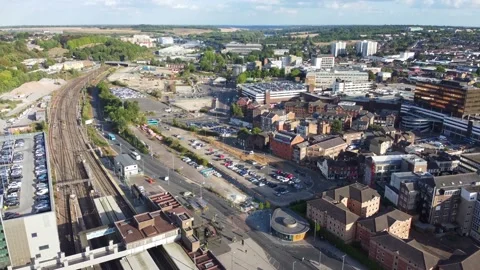 High Angle Aerial view of British Town Luton England Video stock 221155156