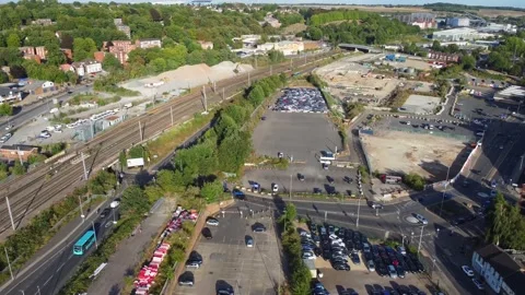 High Angle Aerial view of British Town Luton England Stock Footage 221159171