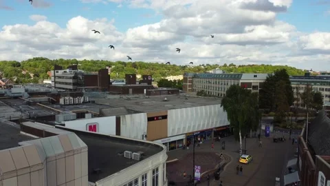 High Angle Aerial view of British Town Luton England Stock Footage 221159469