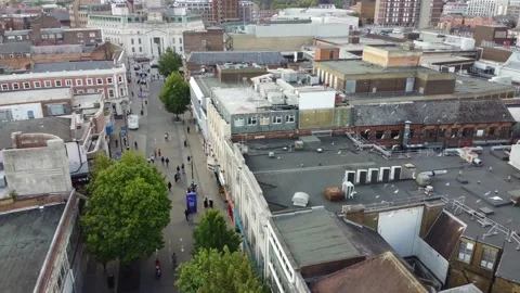 High Angle Aerial view of British Town Luton England Stock Footage 221159548