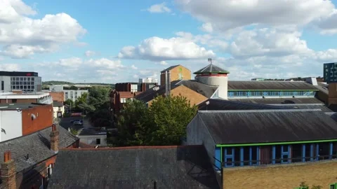 High Angle Aerial view of British Town Luton England Stock Footage 221159742
