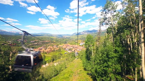 High angle aerial view from cable car pov on aspen forest in Telluride Colorado Stock Footage 136876555
