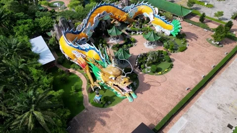 High angle aerial view capturing Fortune Dragon Temple Видео 315681884
