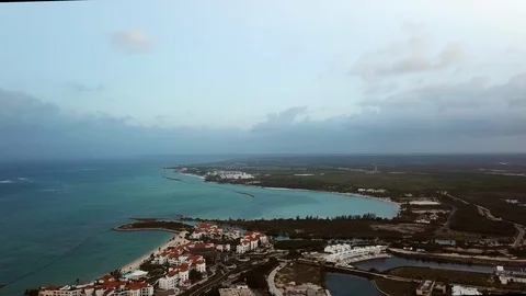 High angle aerial view of Caribbean resorts Stock Footage 113594487