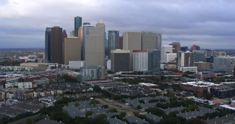 High Angle Aerial View of Downtown Houston Texas and Midtown Urban Cityscape Stock Footage 297540627