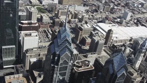 High angle aerial view of downtown Philadelphia city skyscrapers Stock Footage 329816270