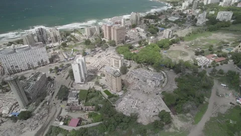 High angle aerial view Drone view of massive structural devastation and Stock Footage 341427429