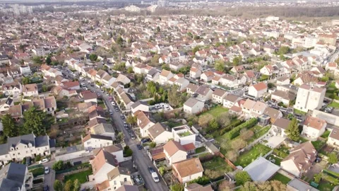 High Angle Aerial View of a Grand Paris Suburb in Livry-Gargan France with Video stock 331279800