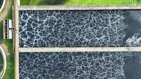 High angle aerial view of industrial wastewater treatment. 스톡 동영상 343617853
