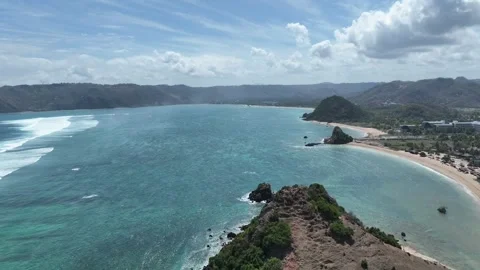 High Angle Aerial View of Kuta Beach Mandalika, Lombok, Indonesia Stock Footage 330318418