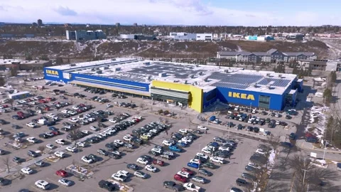 High Angle Aerial View of a Large IKEA Furniture Store and Busy Parking Lot Stock Footage 330833019