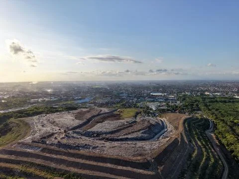 High angle aerial view of a large municipal landfill Fotos Stock