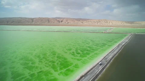 High-Angle Aerial View of Mangya Emerald Lake and Altun Mountains Hero Ridge Stock Footage 343796159