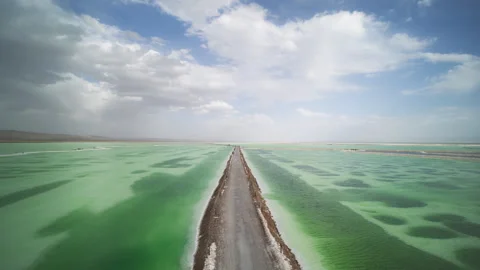 High-Angle Aerial View of Mangya Emerald Lake in Qingha Stock Footage 343796747
