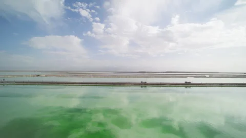 High-Angle Aerial View of Mangya Emerald Lake in Qingha Stock Footage 343797540