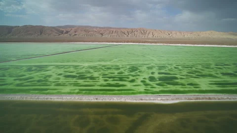 High-Angle Aerial View of Mangya Emerald Lake in Qingha Stock Footage 343798092