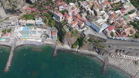 High angle aerial view of Meta di Sorrento town and beaches, Italy Stock Footage 342509014