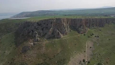 High angle aerial view over Mt. Arbel cliff. Israel. DJI-0163-04 Stock Footage 123816872