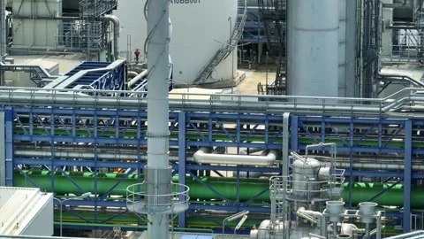 High angle aerial view of a power plant system. Video stock 343616699