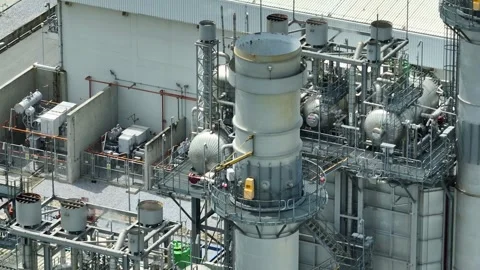 High angle aerial view of a power plant system. 스톡 동영상 343616794