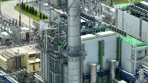 High angle aerial view of a power plant system. Stock-Footage 343618588
