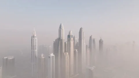 High angle aerial view showing Dubai Marina, United Arab Emirates Video stock 255058030