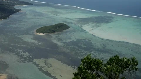 High angle aerial view of tropical lagoon with turquoise water and small gr.. Stock Footage 337410638