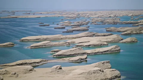 High-Angle Aerial View of Wusute Water Yadan West Sea Fleet in Qinghai Stock Footage 343878492