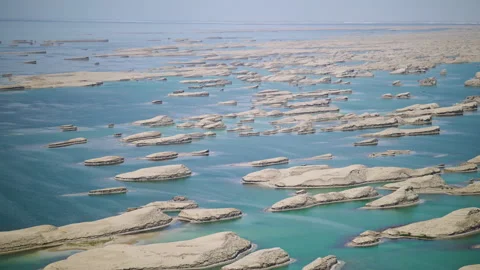 High-Angle Aerial View of Wusute Water Yadan West Sea Fleet in Qinghai Stock Footage 343879778