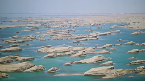 High-Angle Aerial View of Wusute Water Yadan West Sea Fleet in Qinghai Stock Footage 343880013