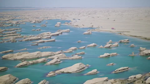 High-Angle Aerial View of Wusute Water Yadan West Sea Fleet in Qinghai Stock Footage 343880109
