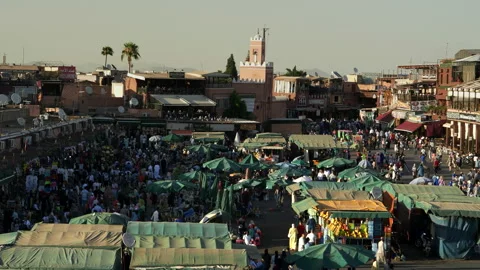 High angle afternoon view of the main bazaar in marrakech Stock Footage 130933485