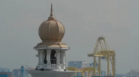 High Angle and Close Up Shot of Penang's Clock Tower and Penang Port Stock Footage 48139988