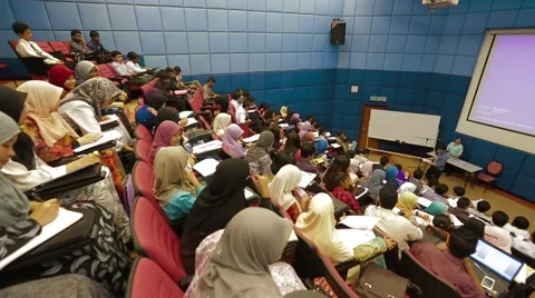High Angle and Pan Shot of Students Inside A Lecture Hall in Penang Stock Footage 49388317