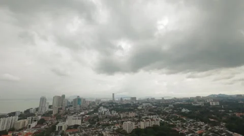 High Angle and Panning Shot of the City of Georgetown in Penang Island Stock Footage 48141744