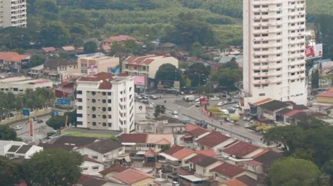 High Angle and Zoom In Shot of Street Intersections in Georgetown, Malaysia Stock Footage 48141664