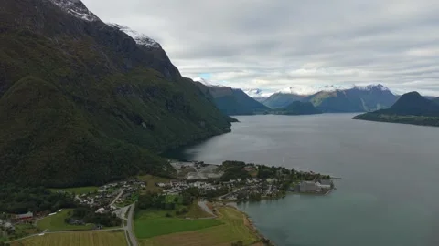 High angle of Andalsnes surrounded by dramatic Norway landscapes Stock Footage 320951539